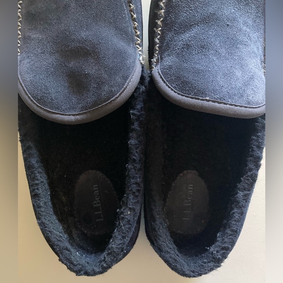 L.L Bean Mountain Slippers Suede Slip-On Fleece Lined Non-Slip Rubber Navy - Picture 10 of 11